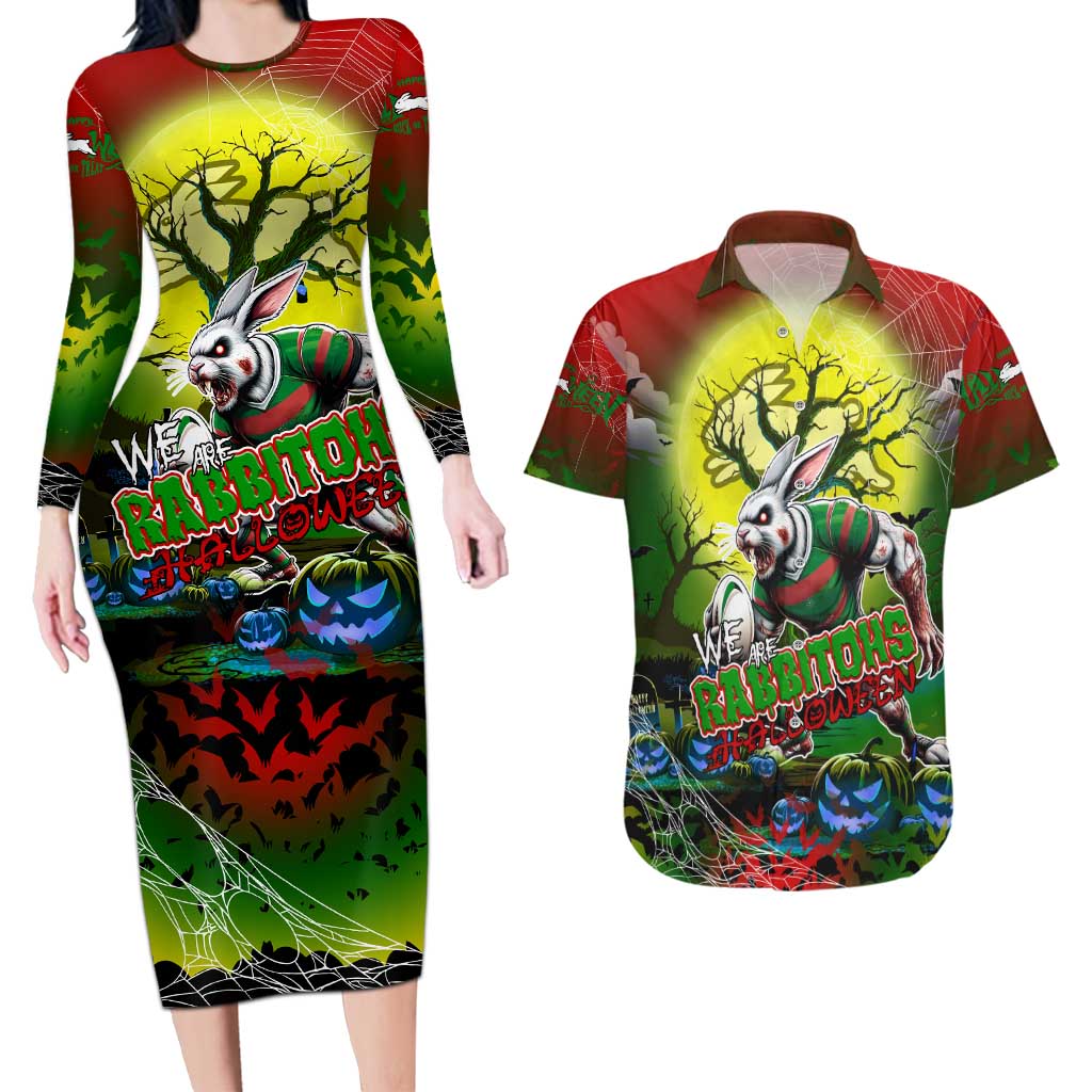 We Are Rabbitohs Halloween Couples Matching Long Sleeve Bodycon Dress and Hawaiian Shirt Pumpkin Scary Spooky Season - Aussie Hoodie