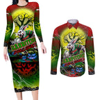 We Are Rabbitohs Halloween Couples Matching Long Sleeve Bodycon Dress and Long Sleeve Button Shirt Pumpkin Scary Spooky Season - Aussie Hoodie