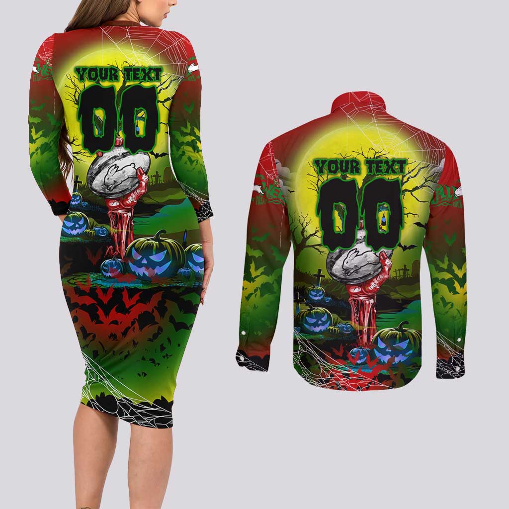 We Are Rabbitohs Halloween Couples Matching Long Sleeve Bodycon Dress and Long Sleeve Button Shirt Pumpkin Scary Spooky Season - Aussie Hoodie