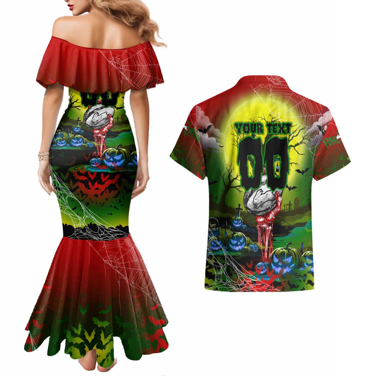 We Are Rabbitohs Halloween Couples Matching Mermaid Dress and Hawaiian Shirt Pumpkin Scary Spooky Season - Aussie Hoodie