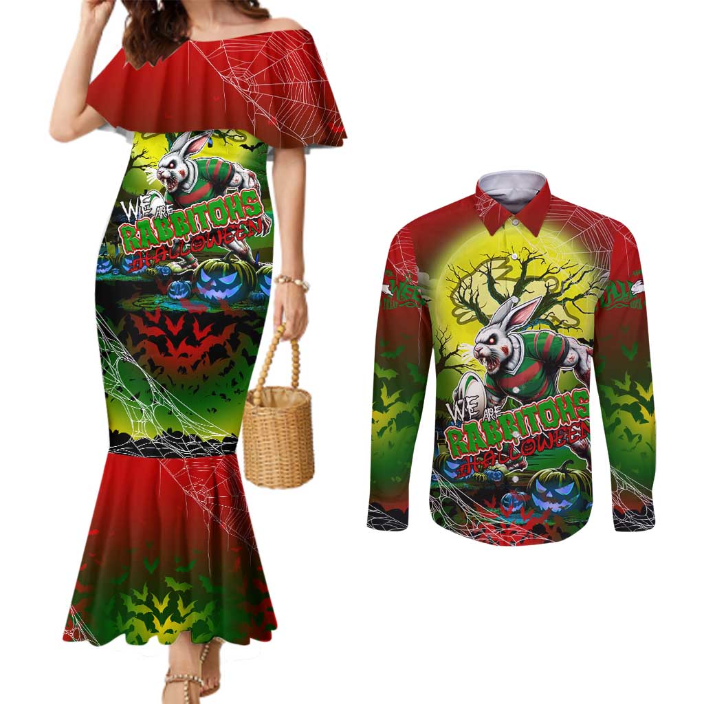 We Are Rabbitohs Halloween Couples Matching Mermaid Dress and Long Sleeve Button Shirt Pumpkin Scary Spooky Season - Aussie Hoodie