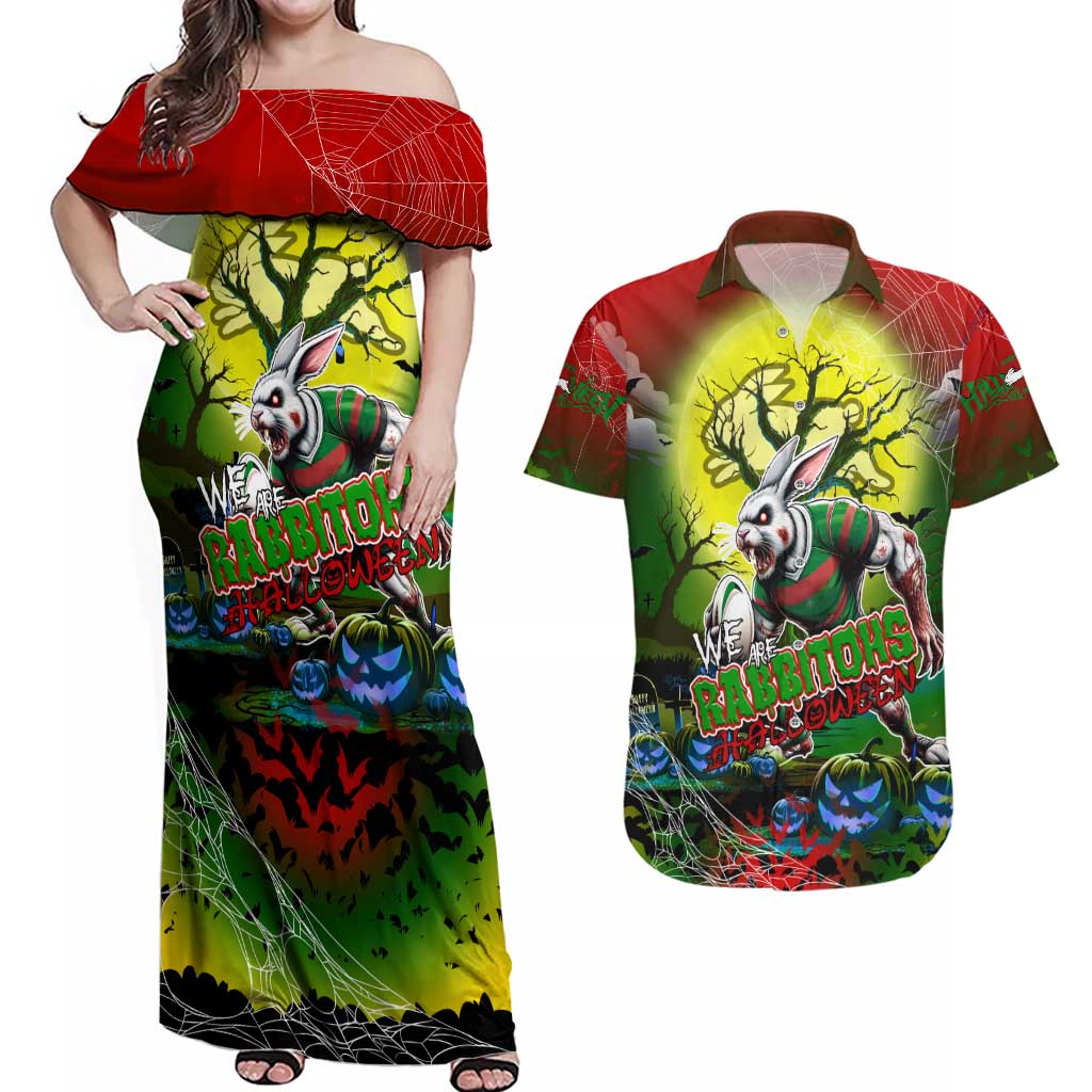 We Are Rabbitohs Halloween Couples Matching Off Shoulder Maxi Dress and Hawaiian Shirt Pumpkin Scary Spooky Season - Aussie Hoodie