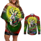 We Are Rabbitohs Halloween Couples Matching Off Shoulder Short Dress and Long Sleeve Button Shirt Pumpkin Scary Spooky Season - Aussie Hoodie