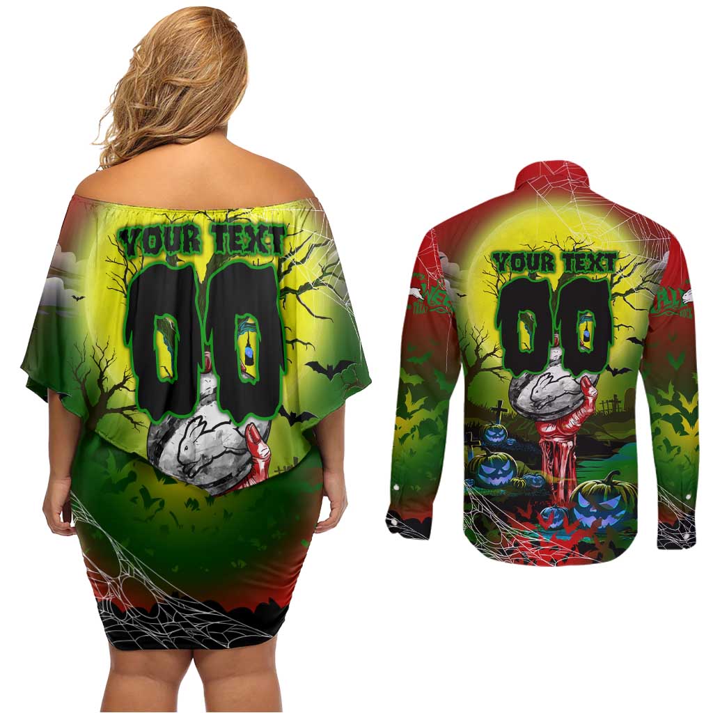 We Are Rabbitohs Halloween Couples Matching Off Shoulder Short Dress and Long Sleeve Button Shirt Pumpkin Scary Spooky Season - Aussie Hoodie