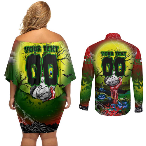 We Are Rabbitohs Halloween Couples Matching Off Shoulder Short Dress and Long Sleeve Button Shirt Pumpkin Scary Spooky Season - Aussie Hoodie