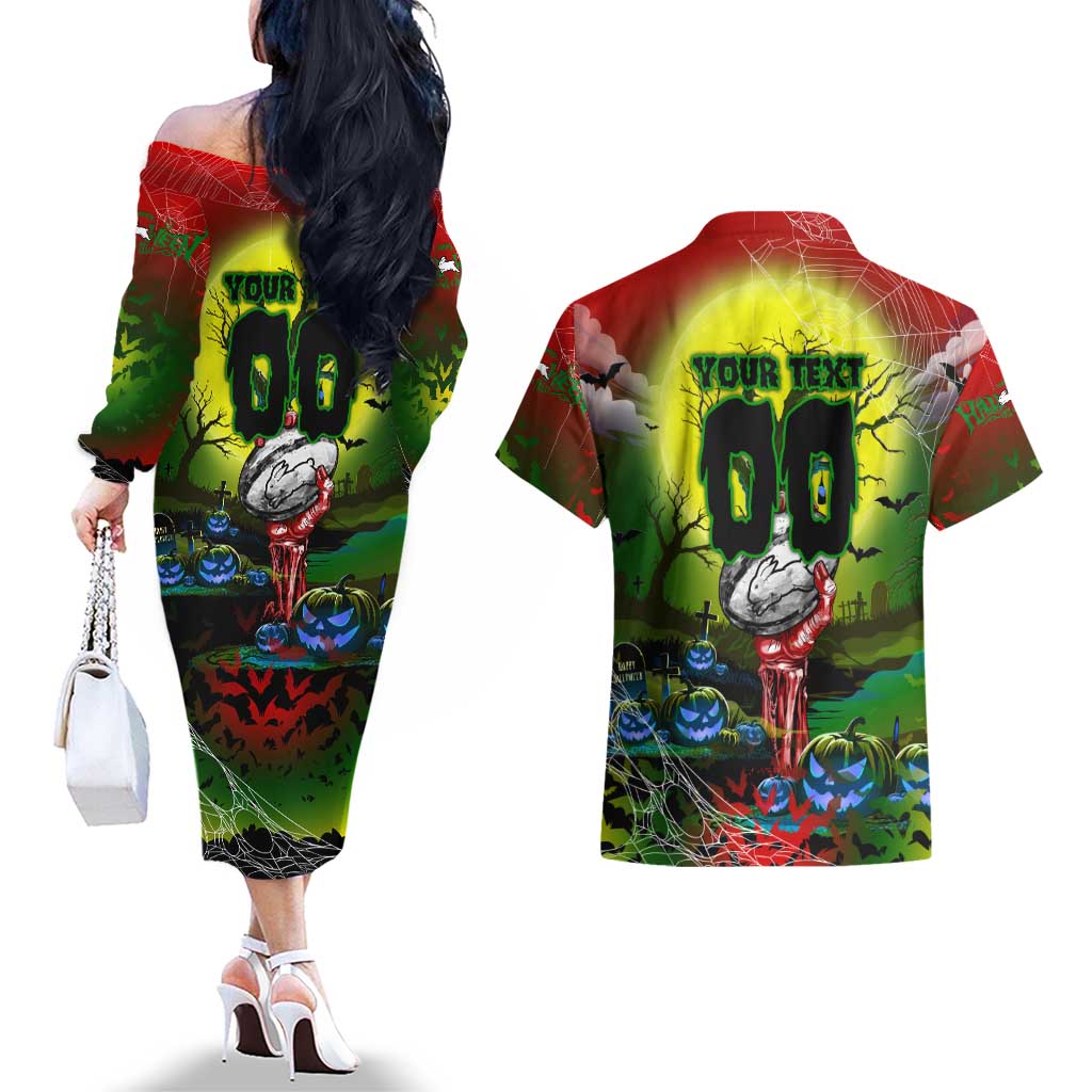 We Are Rabbitohs Halloween Couples Matching Off The Shoulder Long Sleeve Dress and Hawaiian Shirt Pumpkin Scary Spooky Season - Aussie Hoodie