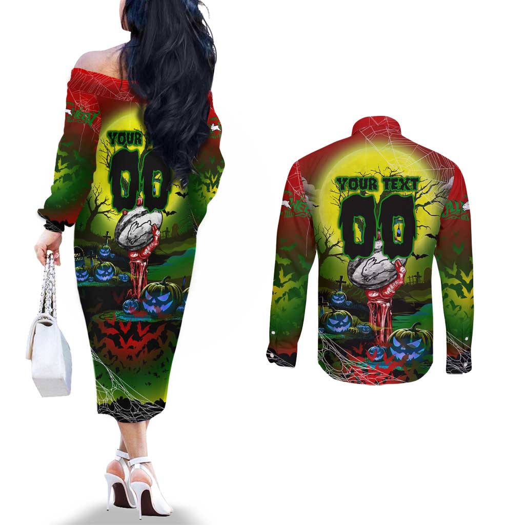 We Are Rabbitohs Halloween Couples Matching Off The Shoulder Long Sleeve Dress and Long Sleeve Button Shirt Pumpkin Scary Spooky Season - Aussie Hoodie