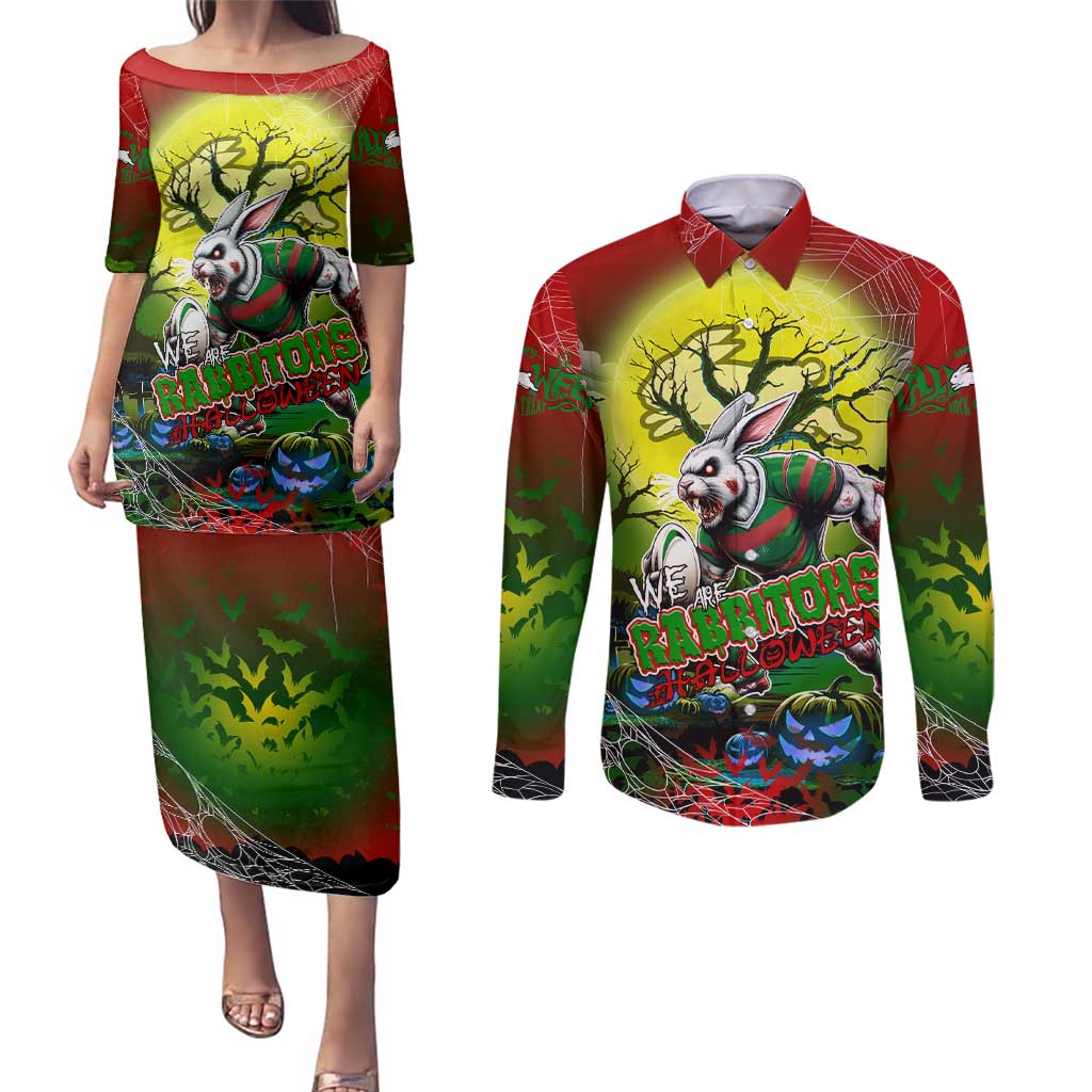 We Are Rabbitohs Halloween Couples Matching Puletasi and Long Sleeve Button Shirt Pumpkin Scary Spooky Season - Aussie Hoodie