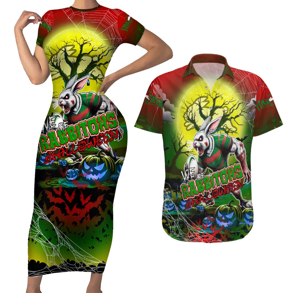 We Are Rabbitohs Halloween Couples Matching Short Sleeve Bodycon Dress and Hawaiian Shirt Pumpkin Scary Spooky Season - Aussie Hoodie