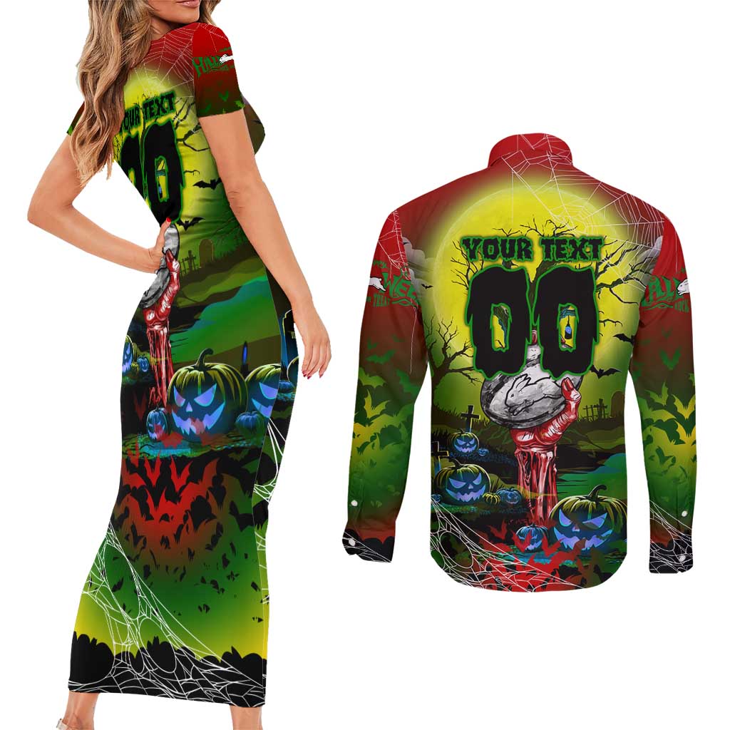 We Are Rabbitohs Halloween Couples Matching Short Sleeve Bodycon Dress and Long Sleeve Button Shirt Pumpkin Scary Spooky Season - Aussie Hoodie