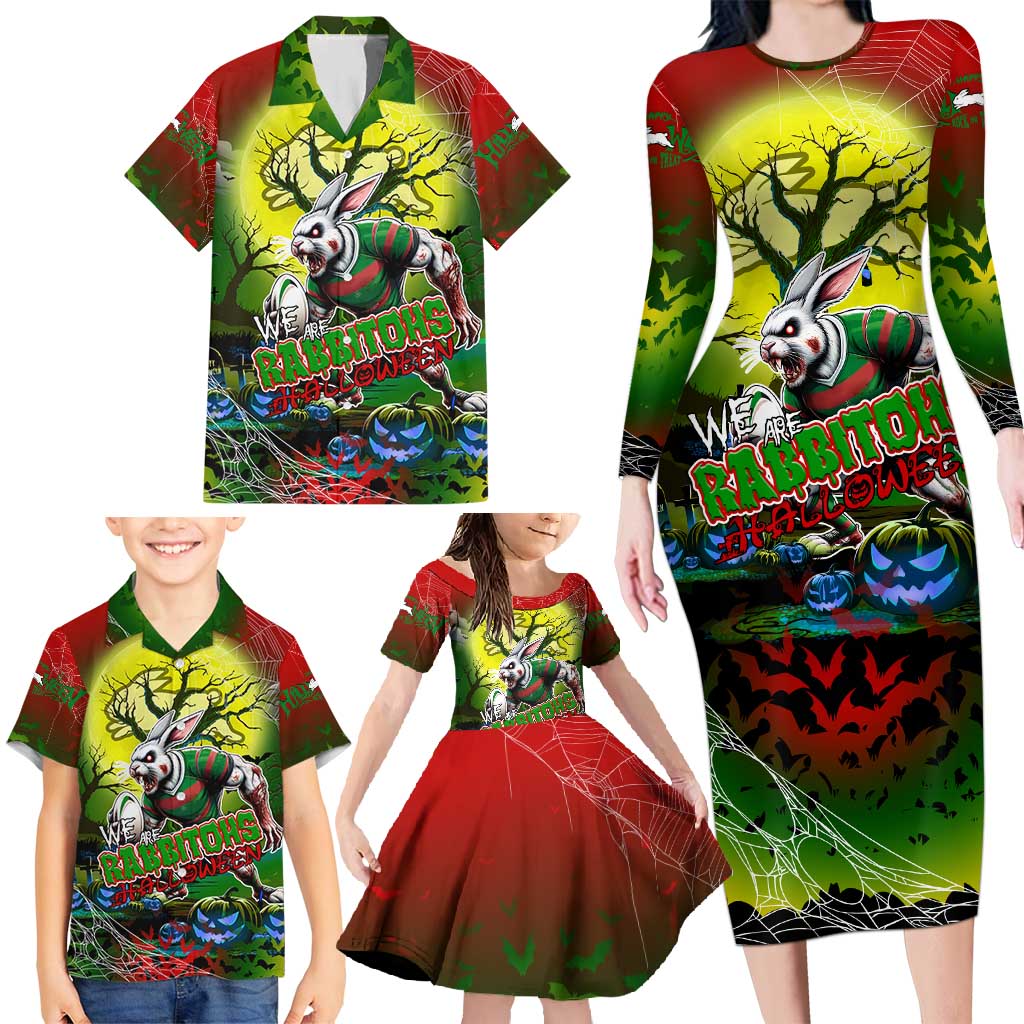 We Are Rabbitohs Halloween Family Matching Long Sleeve Bodycon Dress and Hawaiian Shirt Pumpkin Scary Spooky Season - Aussie Hoodie