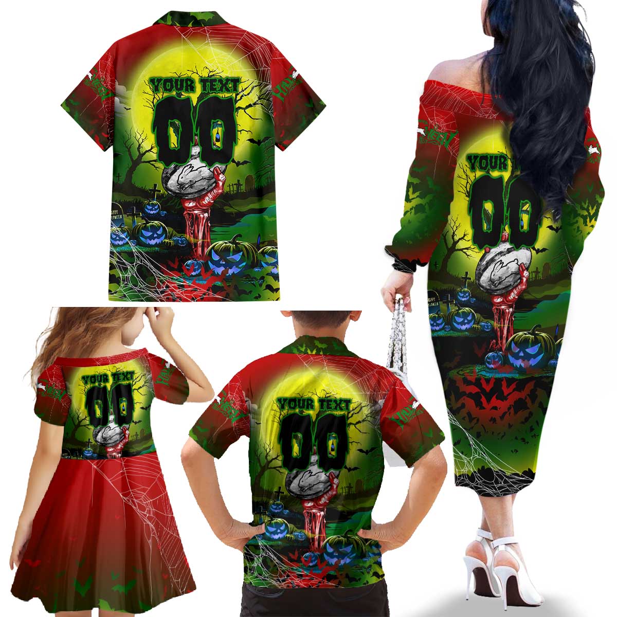 We Are Rabbitohs Halloween Family Matching Off The Shoulder Long Sleeve Dress and Hawaiian Shirt Pumpkin Scary Spooky Season - Aussie Hoodie