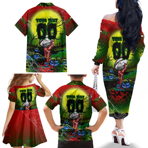 We Are Rabbitohs Halloween Family Matching Off The Shoulder Long Sleeve Dress and Hawaiian Shirt Pumpkin Scary Spooky Season - Aussie Hoodie