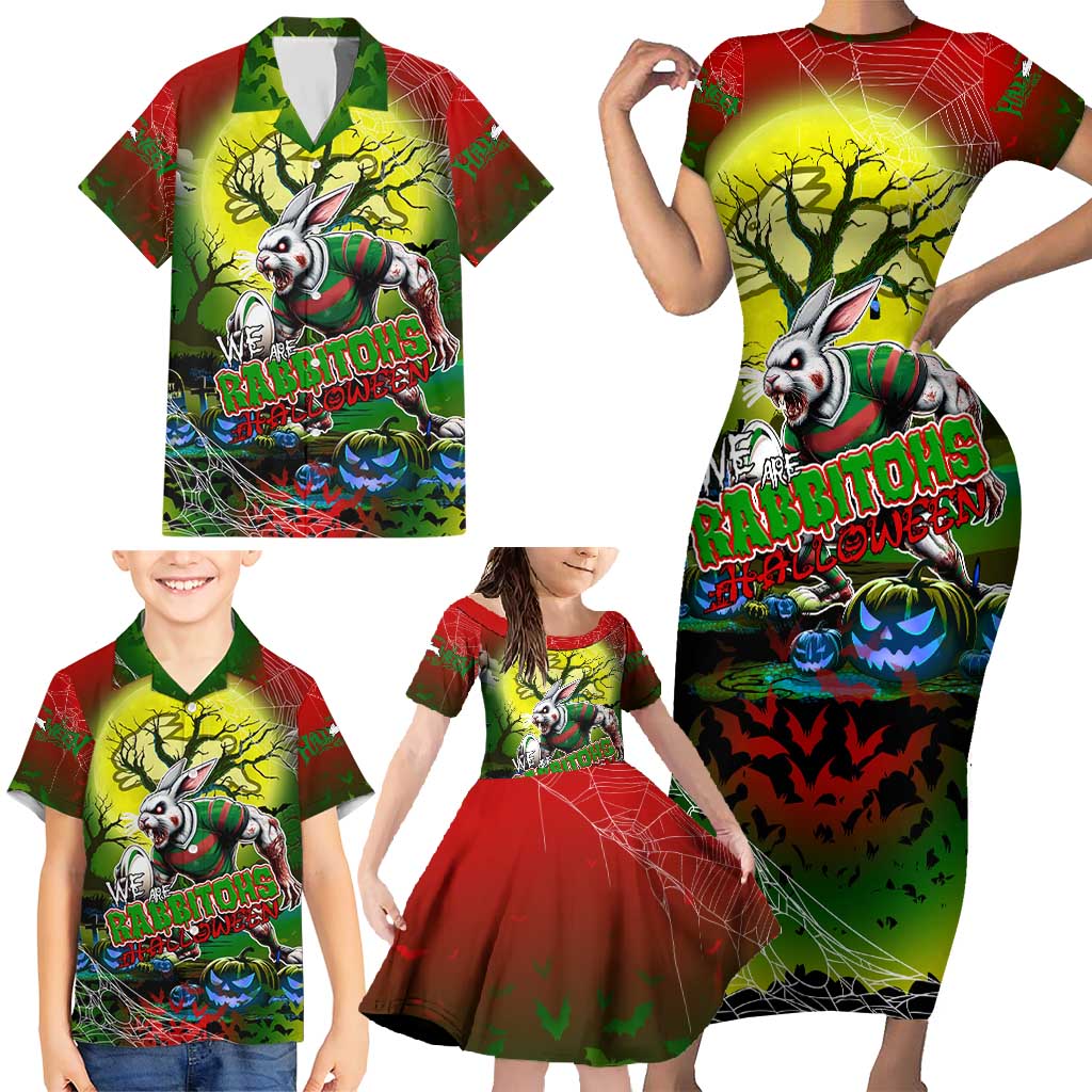 We Are Rabbitohs Halloween Family Matching Short Sleeve Bodycon Dress and Hawaiian Shirt Pumpkin Scary Spooky Season - Aussie Hoodie