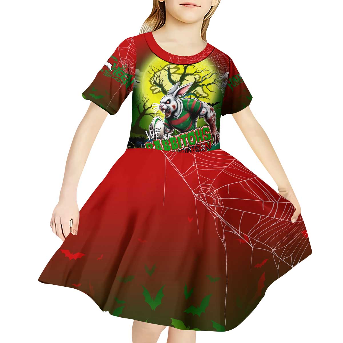 We Are Rabbitohs Halloween Kid Short Sleeve Dress Pumpkin Scary Spooky Season - Aussie Hoodie