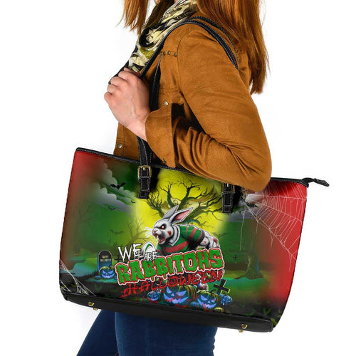 We Are Rabbitohs Halloween Leather Tote Bag Pumpkin Scary Spooky Season - Aussie Hoodie