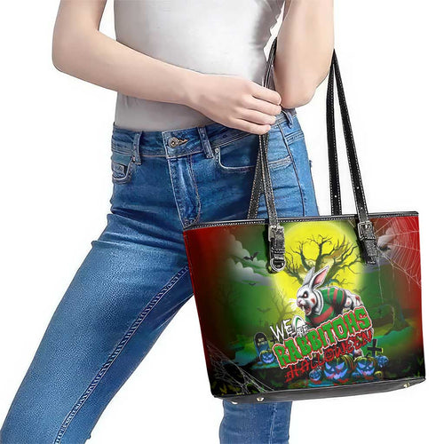 We Are Rabbitohs Halloween Leather Tote Bag Pumpkin Scary Spooky Season - Aussie Hoodie