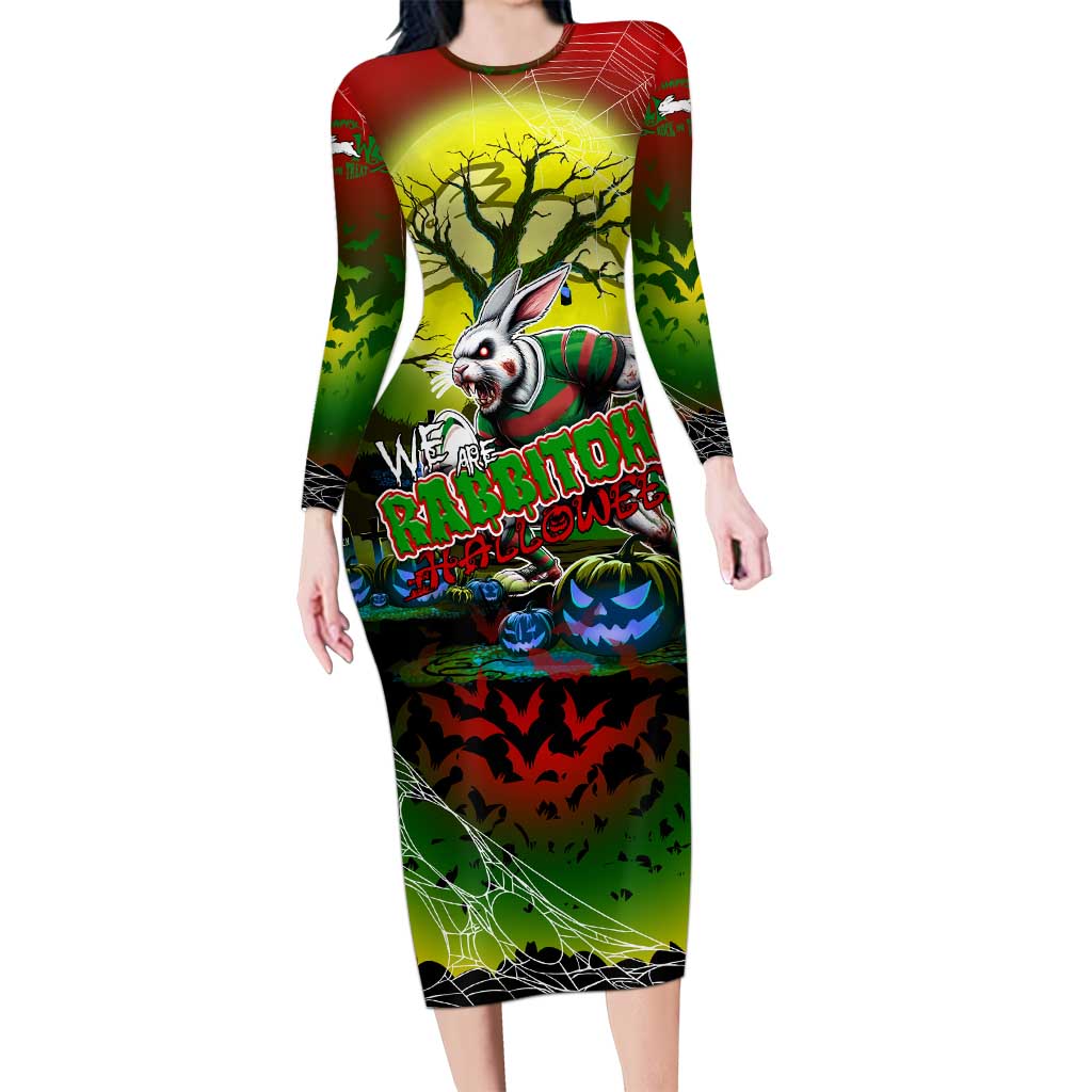We Are Rabbitohs Halloween Long Sleeve Bodycon Dress Pumpkin Scary Spooky Season - Aussie Hoodie