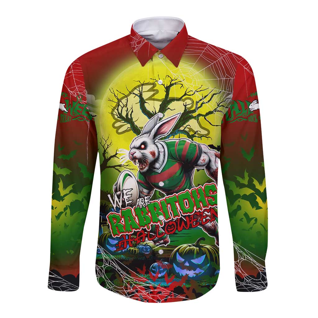 We Are Rabbitohs Halloween Long Sleeve Button Shirt Pumpkin Scary Spooky Season - Aussie Hoodie