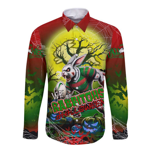 We Are Rabbitohs Halloween Long Sleeve Button Shirt Pumpkin Scary Spooky Season - Aussie Hoodie