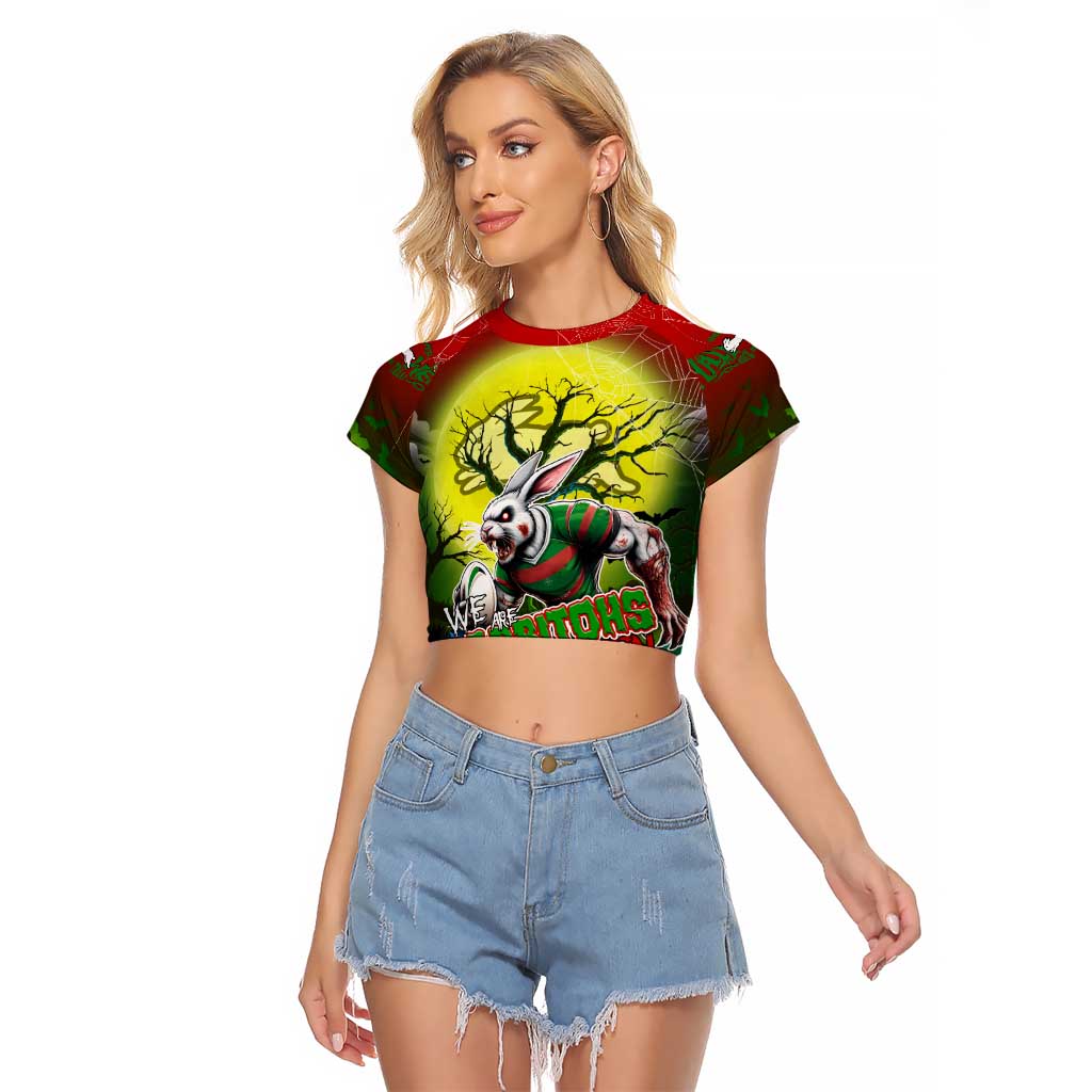 We Are Rabbitohs Halloween Raglan Cropped T Shirt Pumpkin Scary Spooky Season - Aussie Hoodie