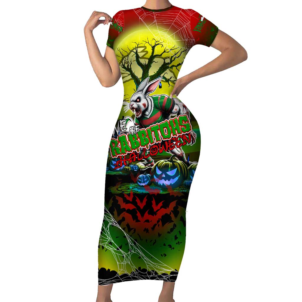 We Are Rabbitohs Halloween Short Sleeve Bodycon Dress Pumpkin Scary Spooky Season - Aussie Hoodie