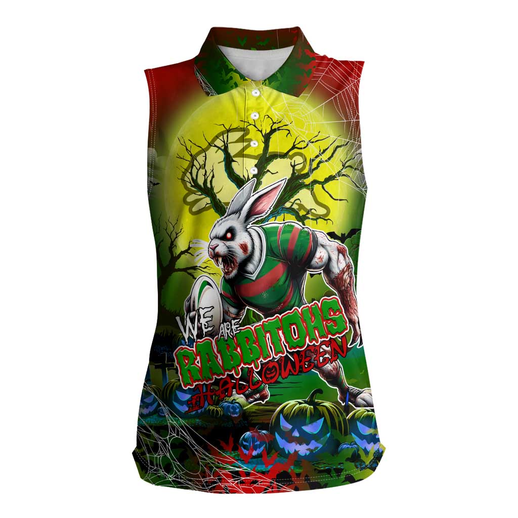 We Are Rabbitohs Halloween Women Sleeveless Polo Shirt Pumpkin Scary Spooky Season - Aussie Hoodie