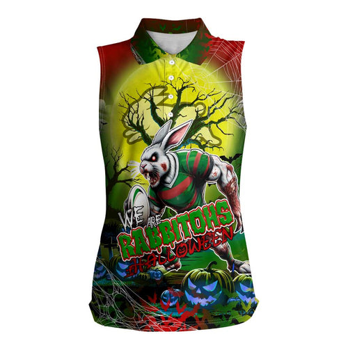 We Are Rabbitohs Halloween Women Sleeveless Polo Shirt Pumpkin Scary Spooky Season - Aussie Hoodie