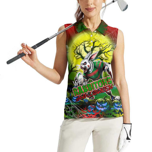 We Are Rabbitohs Halloween Women Sleeveless Polo Shirt Pumpkin Scary Spooky Season - Aussie Hoodie