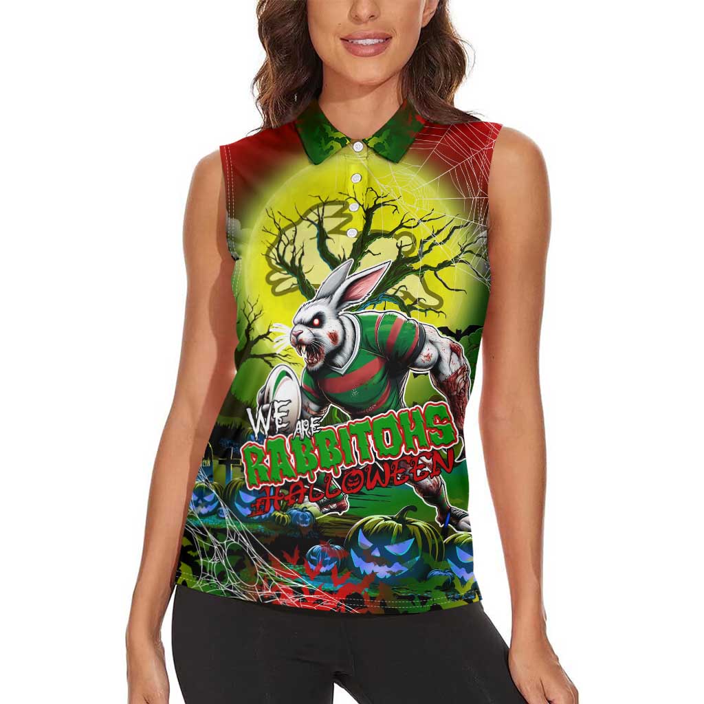 We Are Rabbitohs Halloween Women Sleeveless Polo Shirt Pumpkin Scary Spooky Season - Aussie Hoodie