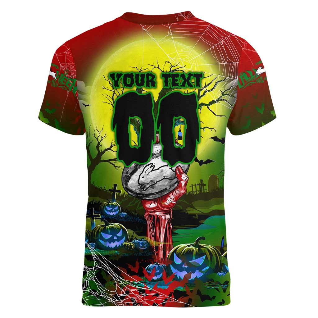 We Are Rabbitohs Halloween Women V-Neck T-Shirt Pumpkin Scary Spooky Season - Aussie Hoodie