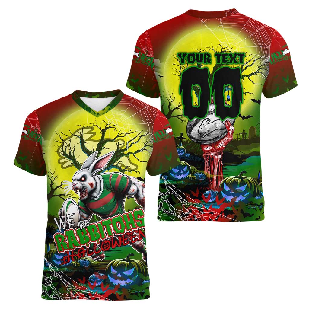 We Are Rabbitohs Halloween Women V-Neck T-Shirt Pumpkin Scary Spooky Season - Aussie Hoodie