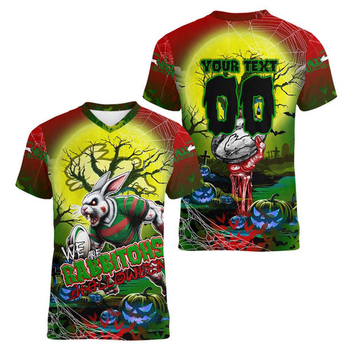We Are Rabbitohs Halloween Women V-Neck T-Shirt Pumpkin Scary Spooky Season - Aussie Hoodie