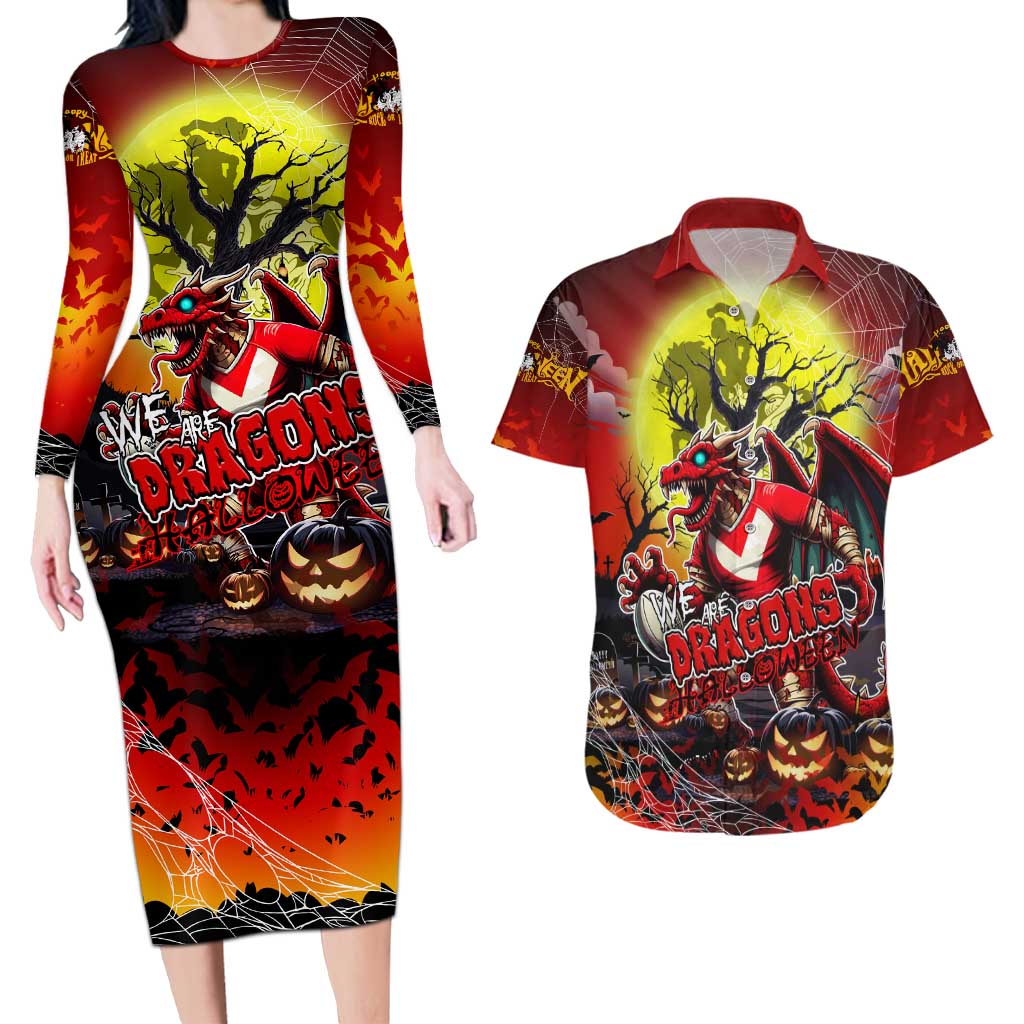 We Are Dragons Halloween Couples Matching Long Sleeve Bodycon Dress and Hawaiian Shirt Pumpkin Scary Spooky Season - Aussie Hoodie