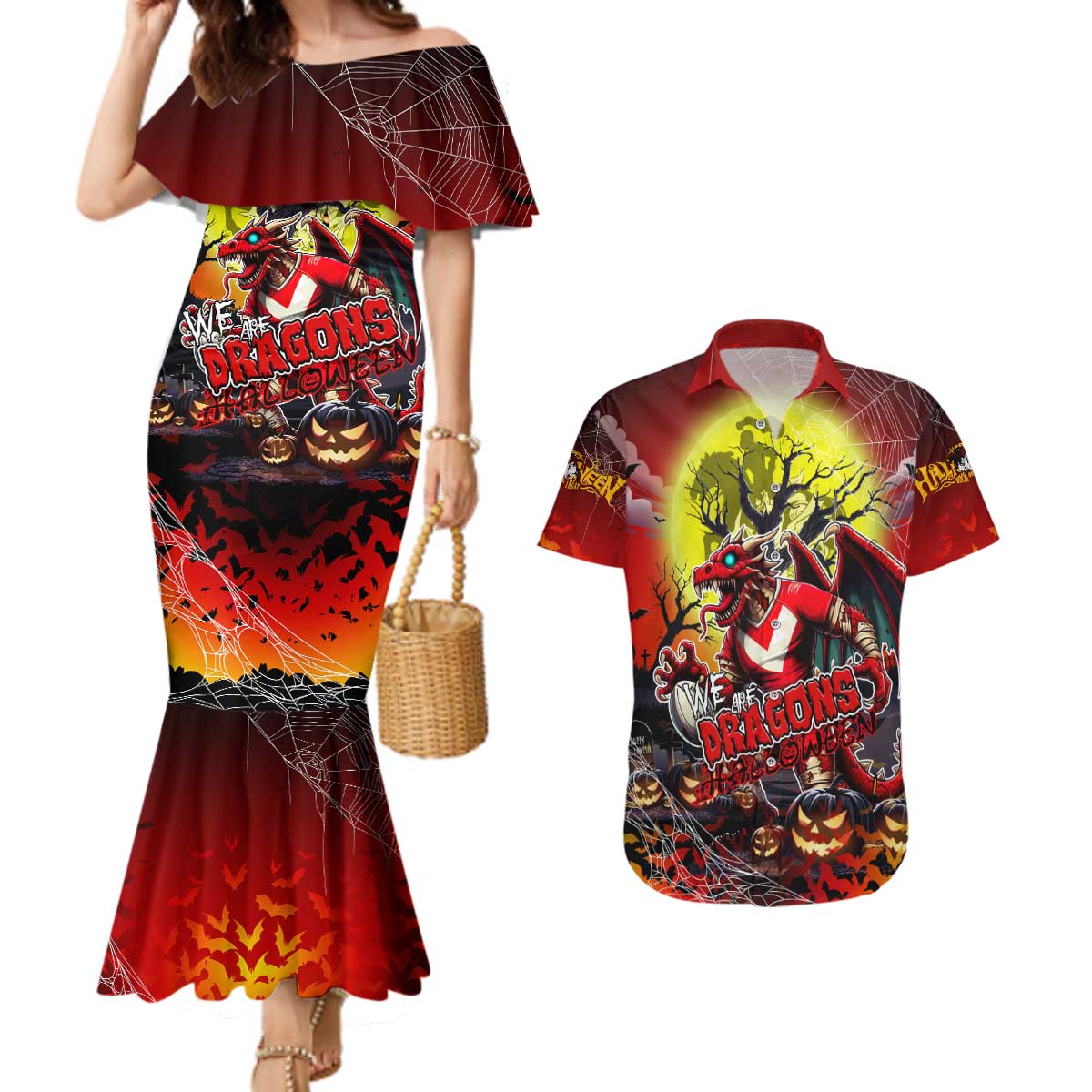 We Are Dragons Halloween Couples Matching Mermaid Dress and Hawaiian Shirt Pumpkin Scary Spooky Season - Aussie Hoodie