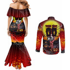 We Are Dragons Halloween Couples Matching Mermaid Dress and Long Sleeve Button Shirt Pumpkin Scary Spooky Season - Aussie Hoodie