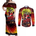 We Are Dragons Halloween Couples Matching Off Shoulder Maxi Dress and Long Sleeve Button Shirt Pumpkin Scary Spooky Season - Aussie Hoodie
