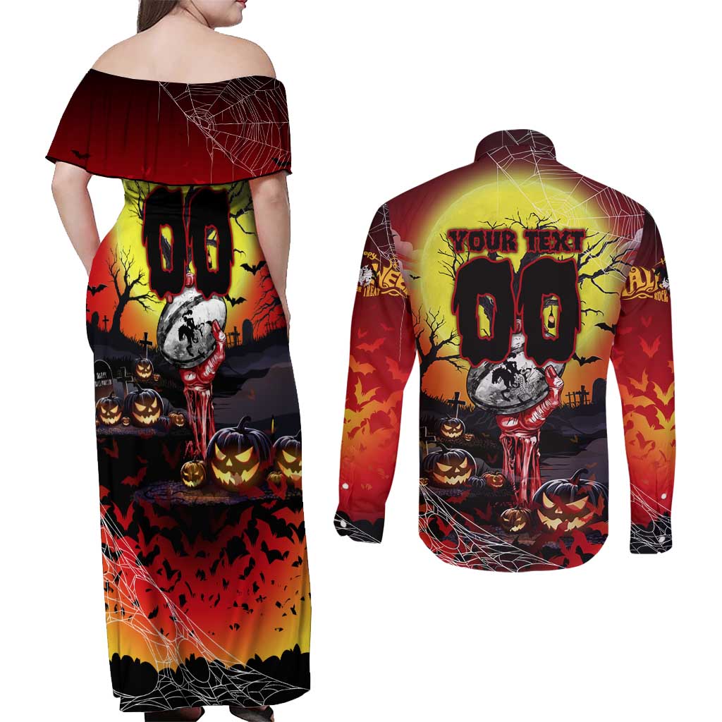 We Are Dragons Halloween Couples Matching Off Shoulder Maxi Dress and Long Sleeve Button Shirt Pumpkin Scary Spooky Season - Aussie Hoodie