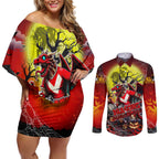 We Are Dragons Halloween Couples Matching Off Shoulder Short Dress and Long Sleeve Button Shirt Pumpkin Scary Spooky Season - Aussie Hoodie