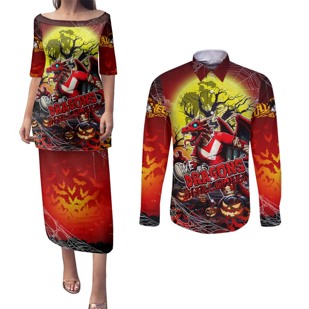 We Are Dragons Halloween Couples Matching Puletasi and Long Sleeve Button Shirt Pumpkin Scary Spooky Season - Aussie Hoodie