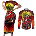 We Are Dragons Halloween Couples Matching Short Sleeve Bodycon Dress and Long Sleeve Button Shirt Pumpkin Scary Spooky Season - Aussie Hoodie