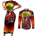 We Are Dragons Halloween Couples Matching Short Sleeve Bodycon Dress and Long Sleeve Button Shirt Pumpkin Scary Spooky Season - Aussie Hoodie