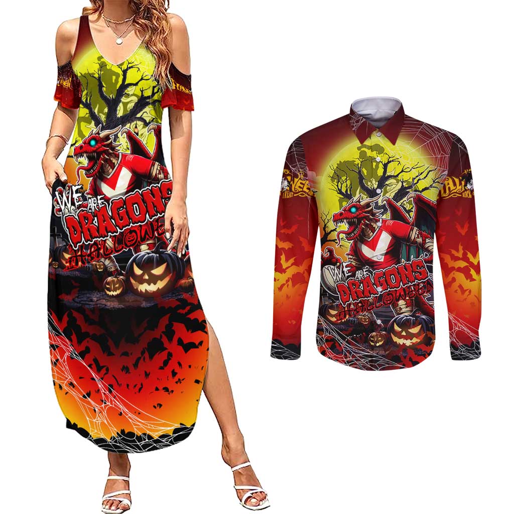 We Are Dragons Halloween Couples Matching Summer Maxi Dress and Long Sleeve Button Shirt Pumpkin Scary Spooky Season - Aussie Hoodie