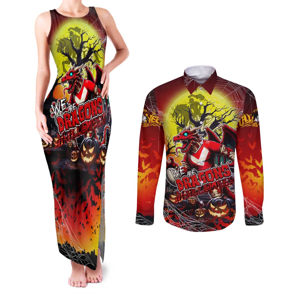 We Are Dragons Halloween Couples Matching Tank Maxi Dress and Long Sleeve Button Shirt Pumpkin Scary Spooky Season - Aussie Hoodie