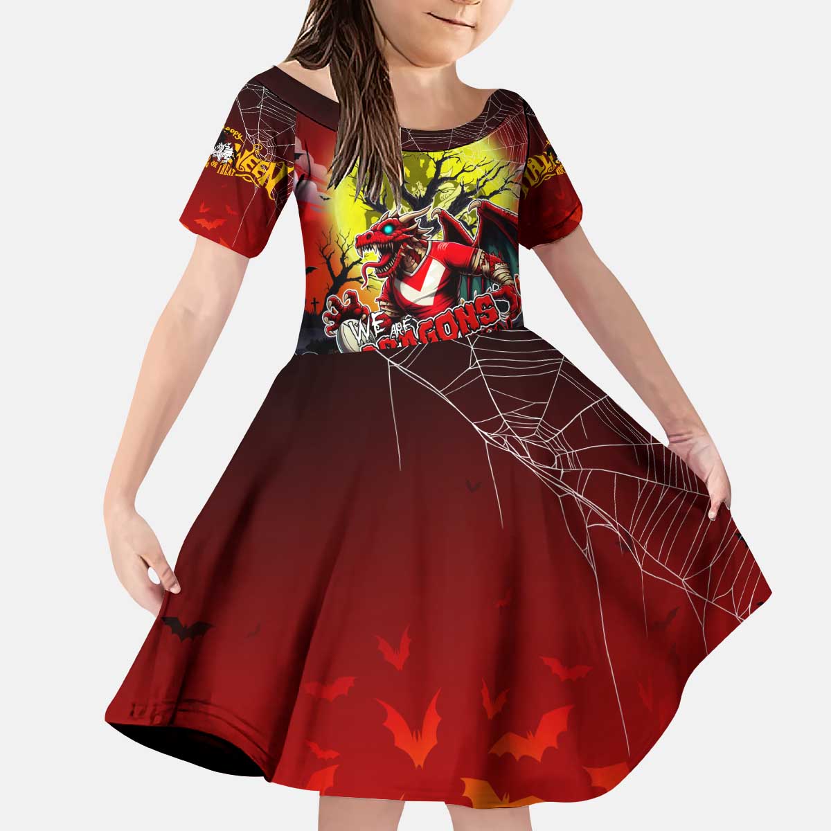 We Are Dragons Halloween Kid Short Sleeve Dress Pumpkin Scary Spooky Season - Aussie Hoodie