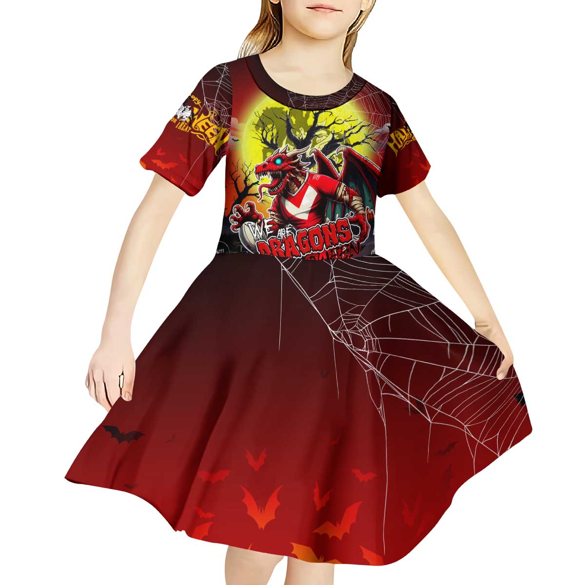 We Are Dragons Halloween Kid Short Sleeve Dress Pumpkin Scary Spooky Season - Aussie Hoodie
