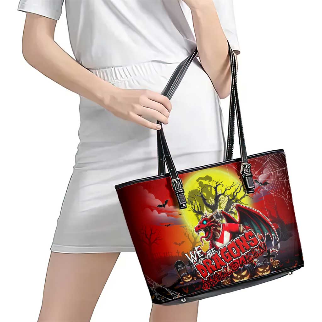We Are Dragons Halloween Leather Tote Bag Pumpkin Scary Spooky Season - Aussie Hoodie