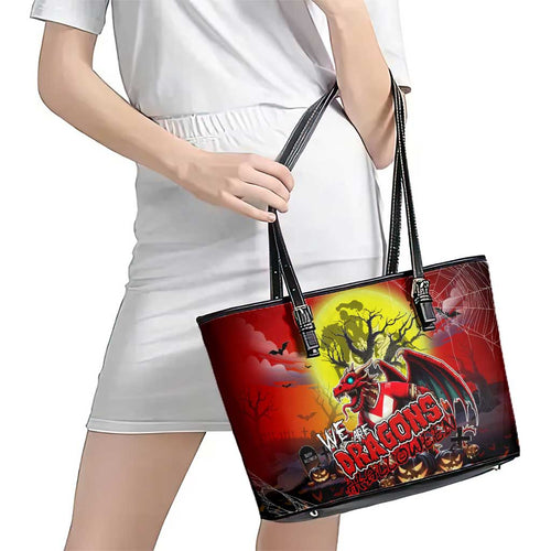 We Are Dragons Halloween Leather Tote Bag Pumpkin Scary Spooky Season - Aussie Hoodie