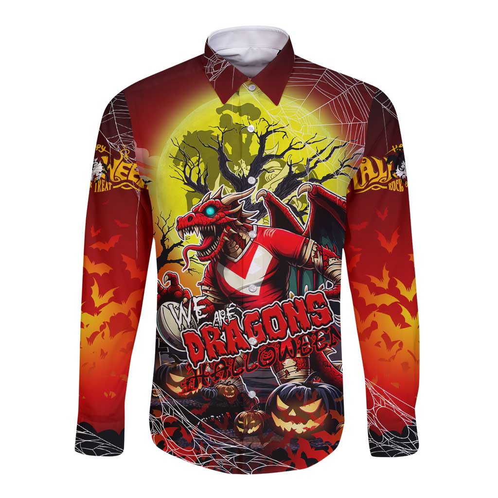 We Are Dragons Halloween Long Sleeve Button Shirt Pumpkin Scary Spooky Season - Aussie Hoodie