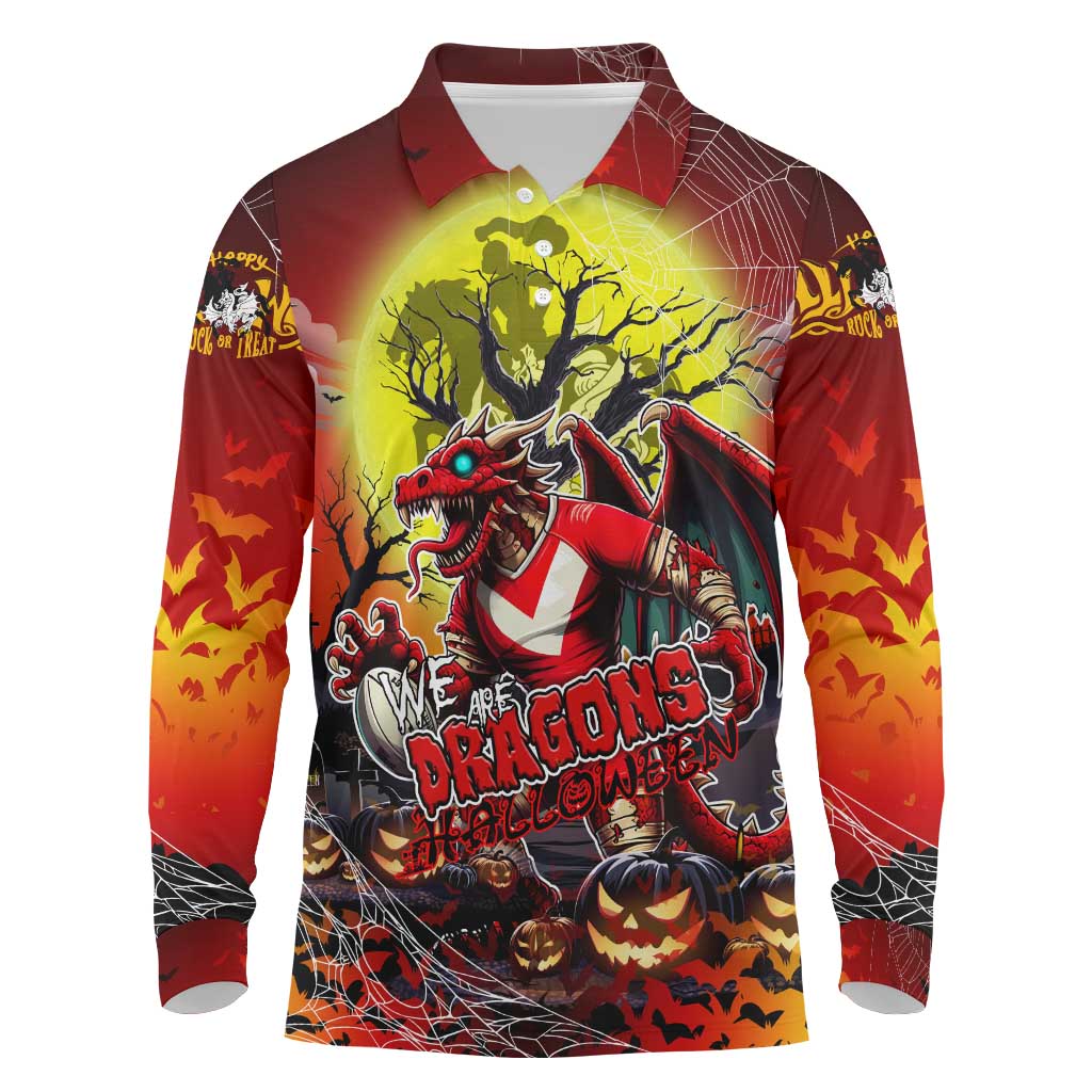 We Are Dragons Halloween Long Sleeve Polo Shirt Pumpkin Scary Spooky Season - Aussie Hoodie
